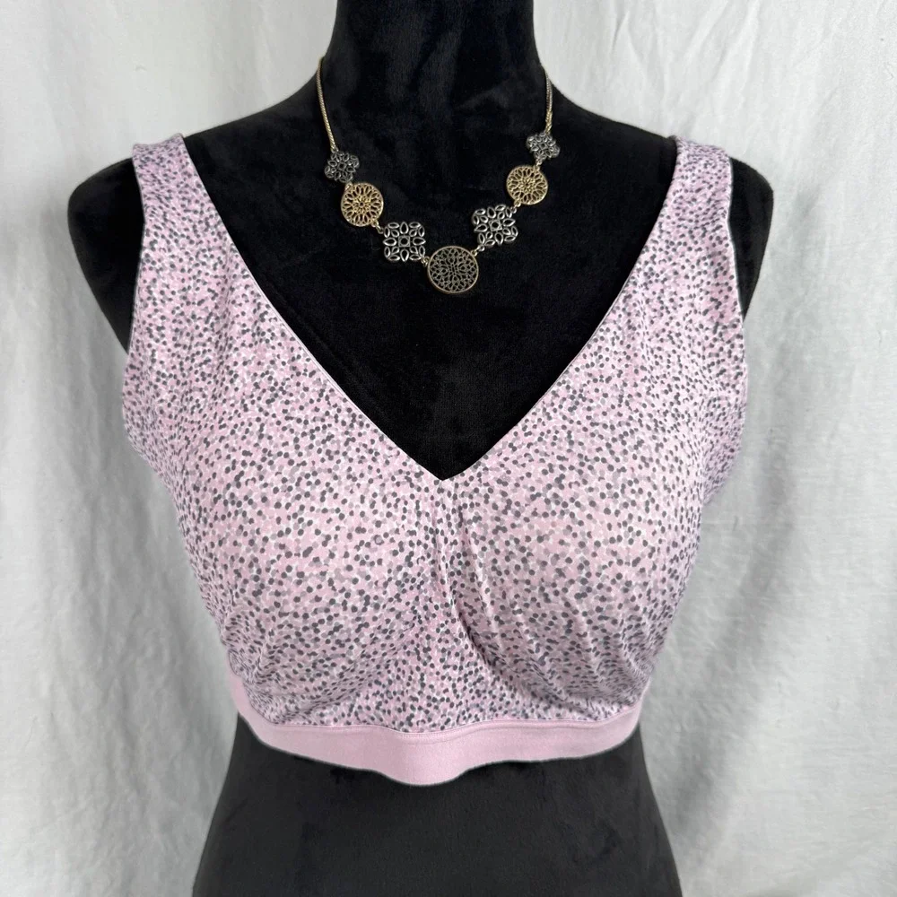 Women's Warners Wireless Bralette Large Pink Polka Dot RM1041A RM1041C